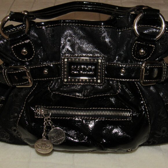 CLASSIC BLACK KATHY VAN ZEELAND PURSE-CHARMS-SHINY-POCKETS-VEGAN-PERFECT! - Picture 4 of 14